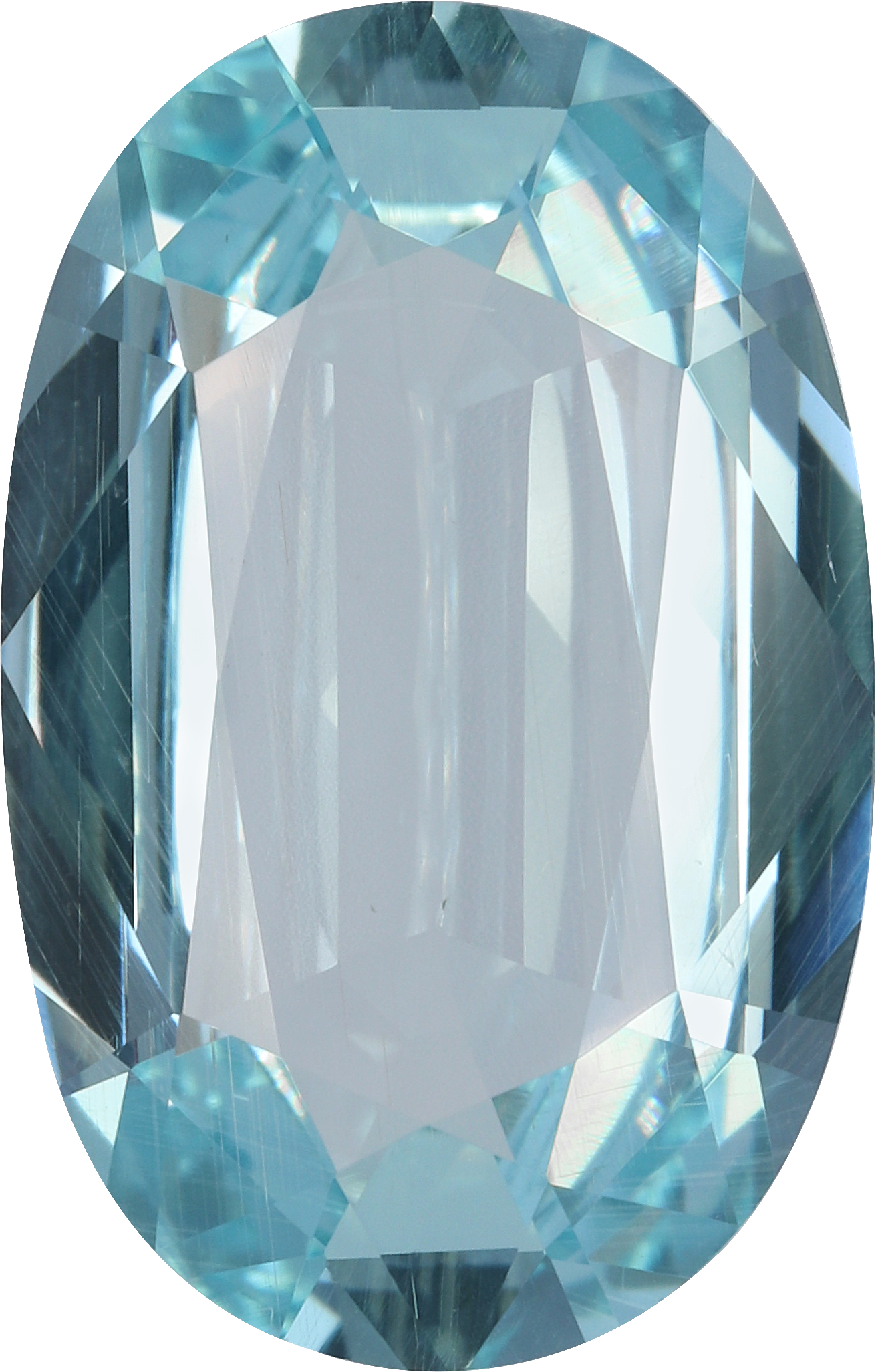 Oval cut aquamarine, 20 by 12.82 mm, shown at actual size