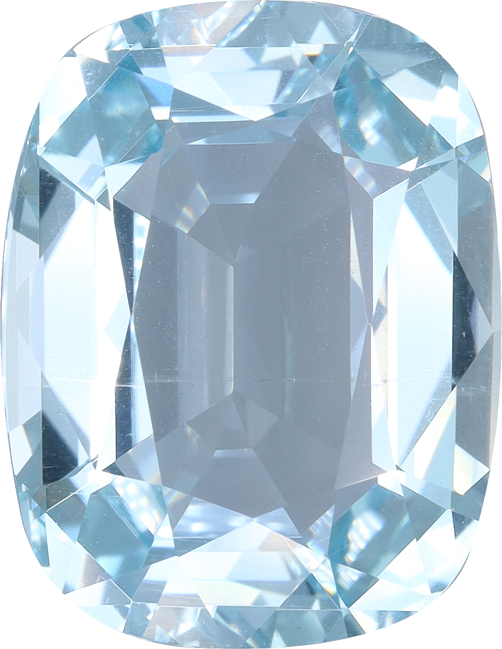 Cushion cut aquamarine, 15.59 by 12.07 mm, shown at actual size