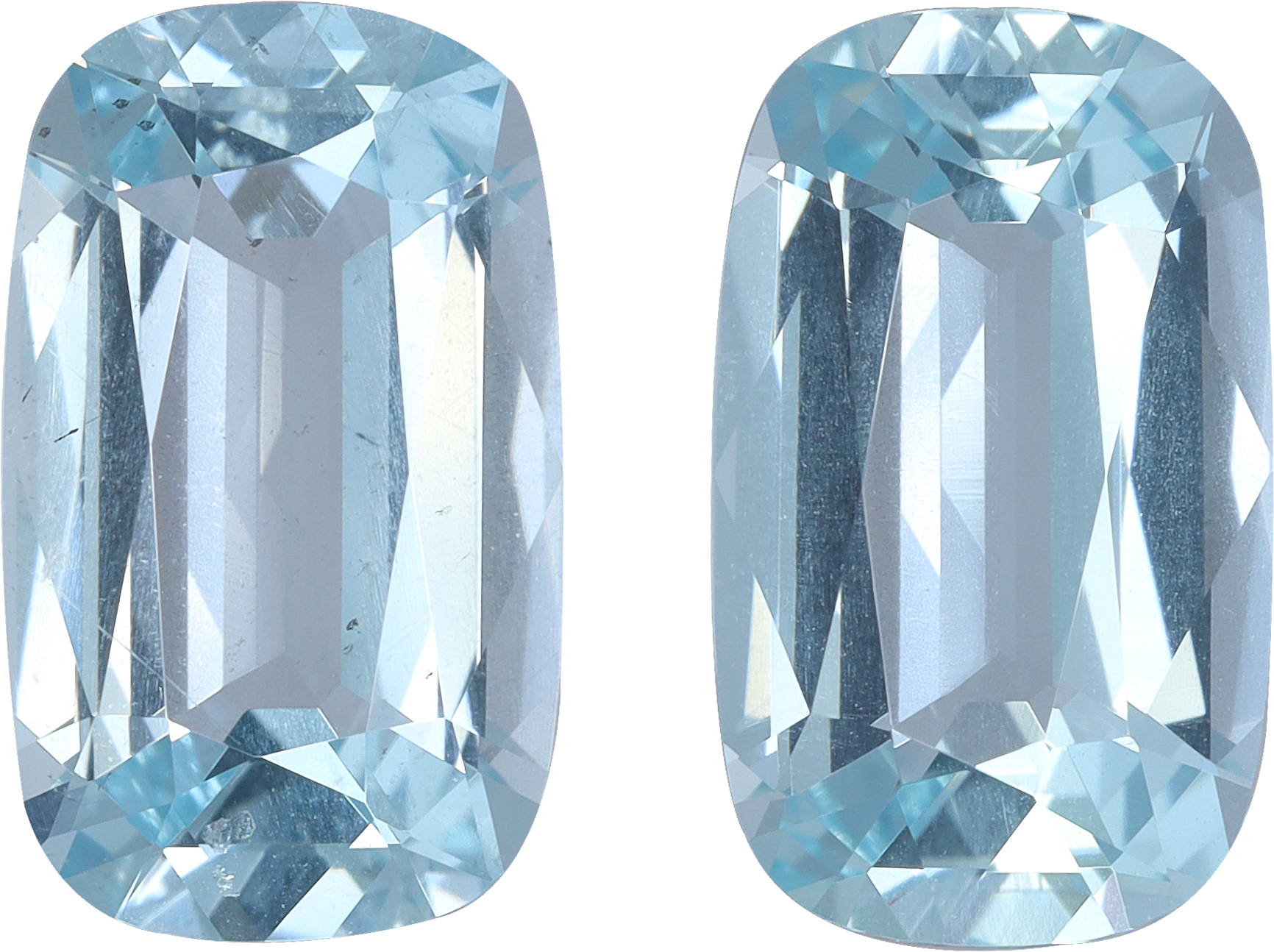 Cushion cut aquamarine, 12.48 by 7.56 mm, shown at actual size