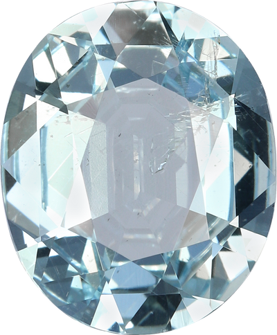 Oval cut aquamarine, 12 by 10.07 mm, shown at actual size