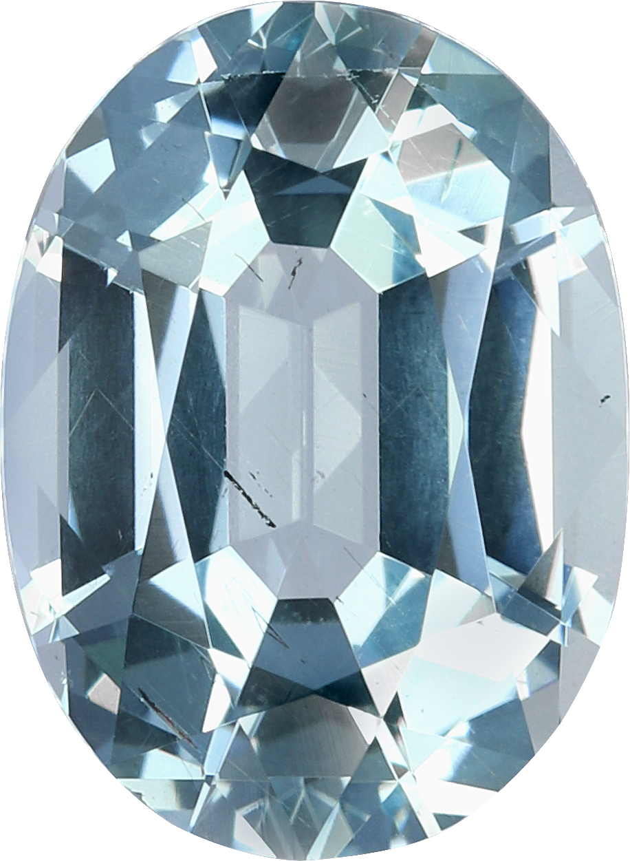 Oval cut aquamarine, 11.11 by 8.15 mm, shown at actual size