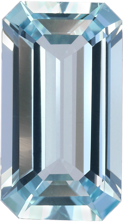 Rectangular cut aquamarine, 13.93 by 7.75 mm, shown at actual size