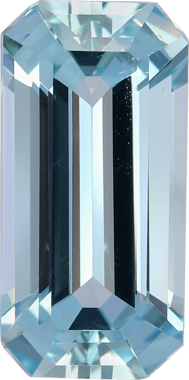 Rectangular cut aquamarine, 13.37 by 6.67 mm, shown at actual size
