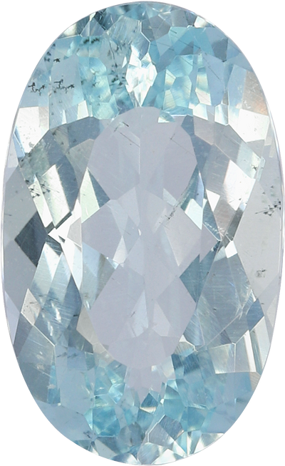 Oval cut aquamarine, 10.56 by 6.44 mm, shown at actual size
