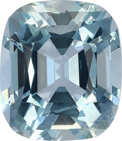 Cushion cut aquamarine, 10.04 by 8.75 mm, shown at actual size