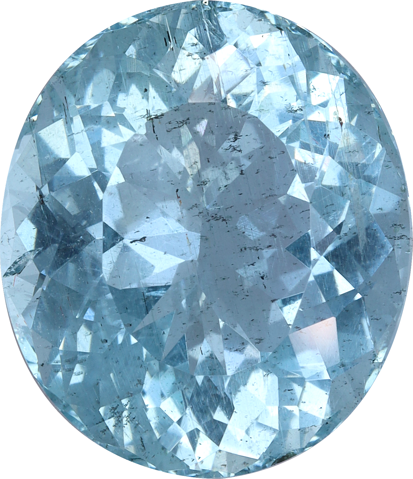 Oval cut aquamarine, 14.92 by 12.94 mm, shown at actual size