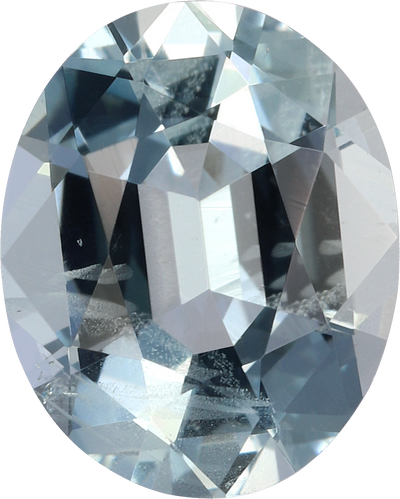Oval cut aquamarine, 8.57 by 6.89 mm, shown at actual size