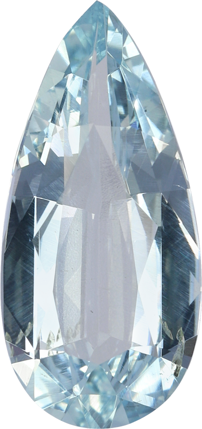 Pear cut aquamarine, 12.76 by 6.04 mm, shown at actual size