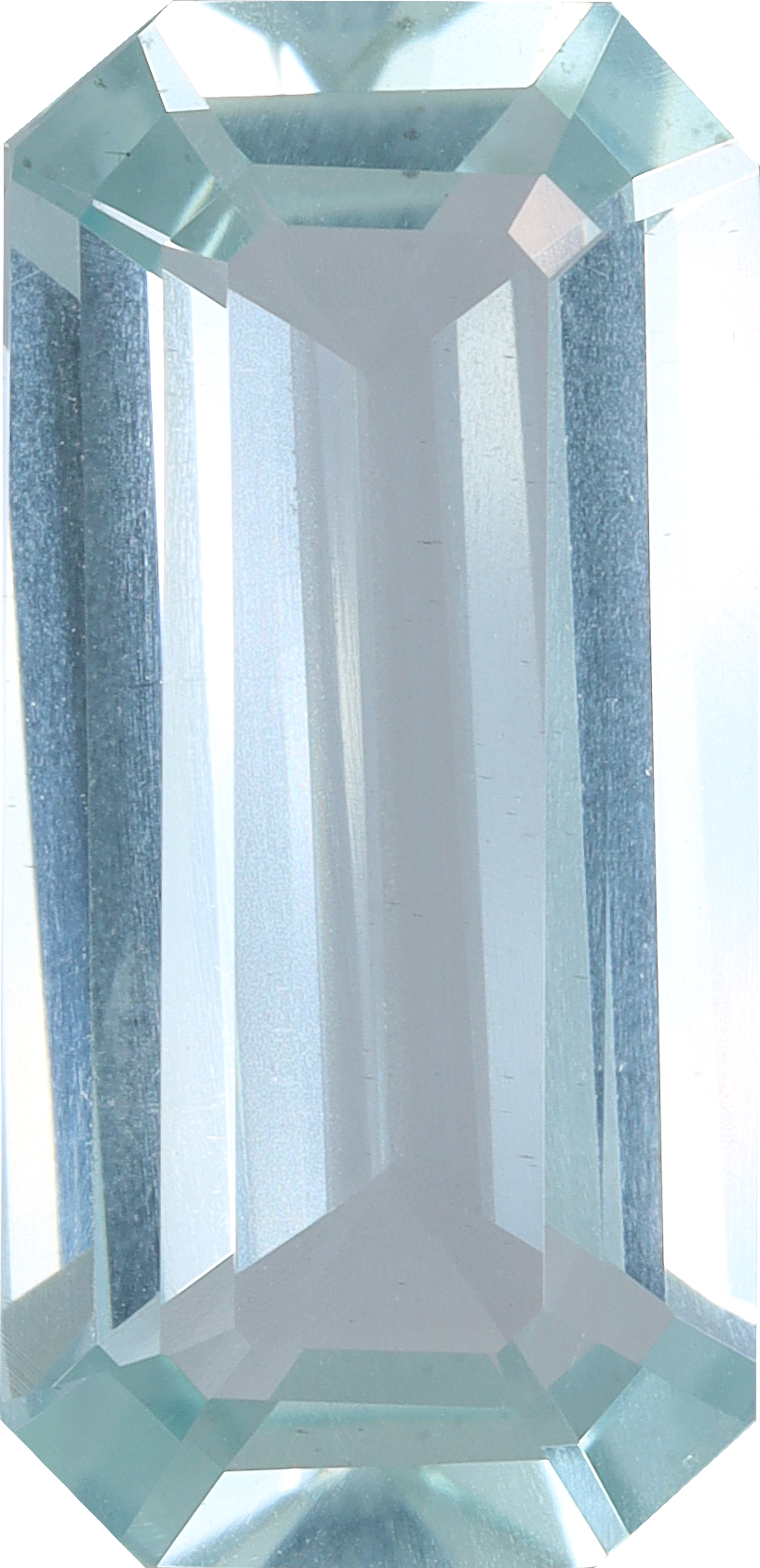 Rectangular cut aquamarine, 15.52 by 7.57 mm, shown at actual size