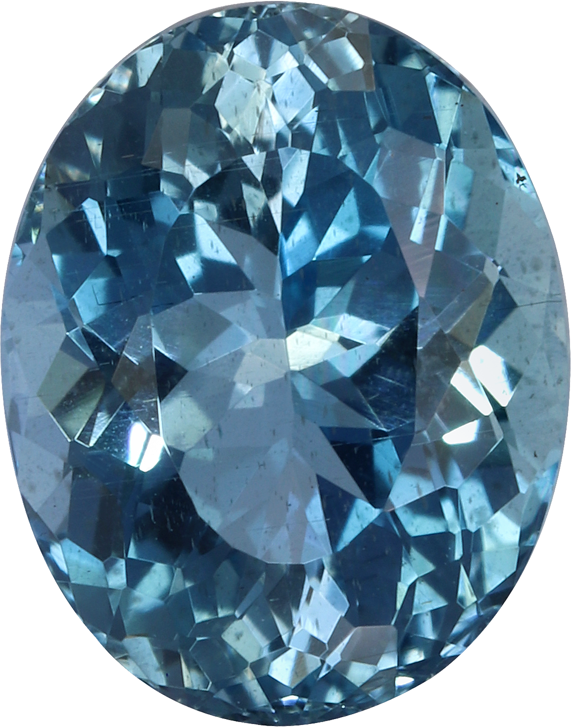 Oval cut aquamarine, 8.75 by 6.92 mm, shown at actual size
