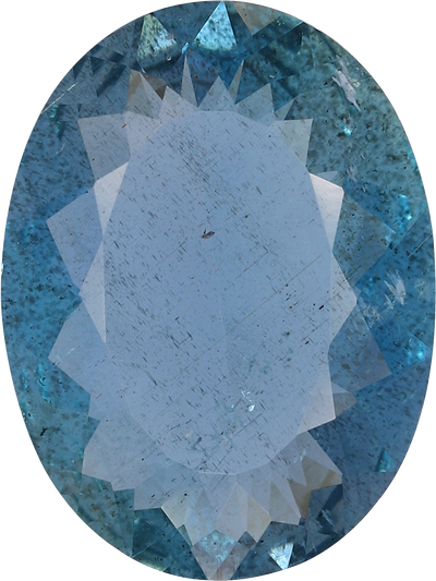 Oval cut aquamarine, 14.13 by 10.59 mm, shown at actual size