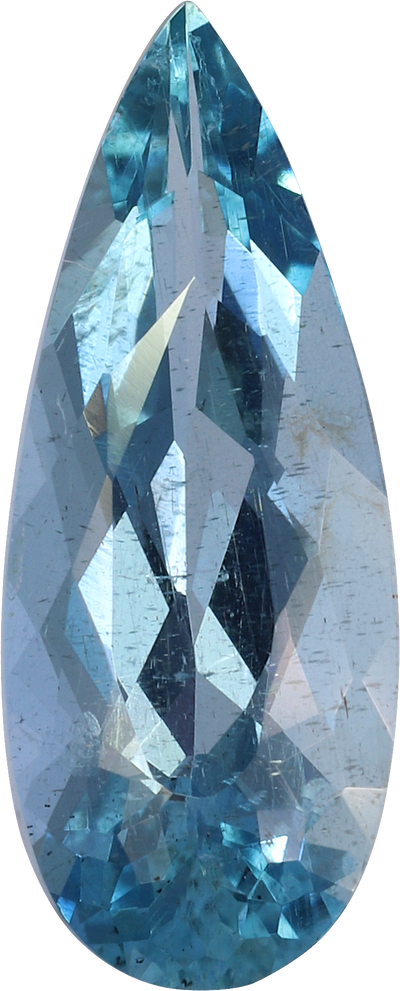 Pear cut aquamarine, 12.96 by 5.17 mm, shown at actual size
