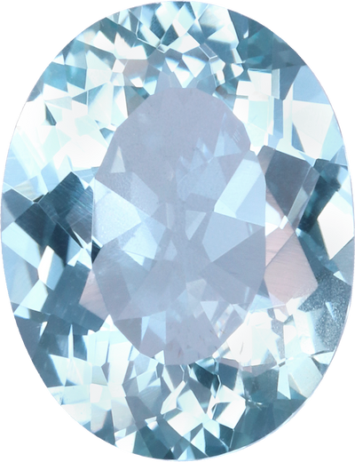 Oval cut aquamarine, 10.04 by 7.74 mm, shown at actual size