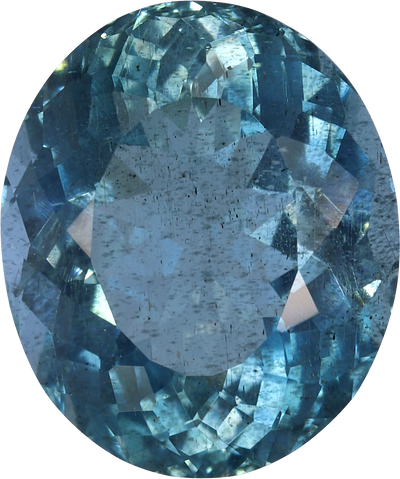 Oval cut aquamarine, 10.1 by 8.44 mm, shown at actual size