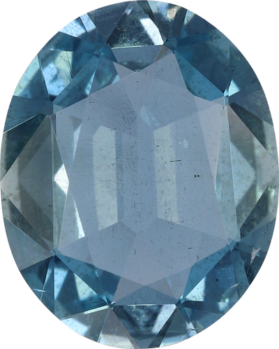Oval cut aquamarine, 9.93 by 7.96 mm, shown at actual size