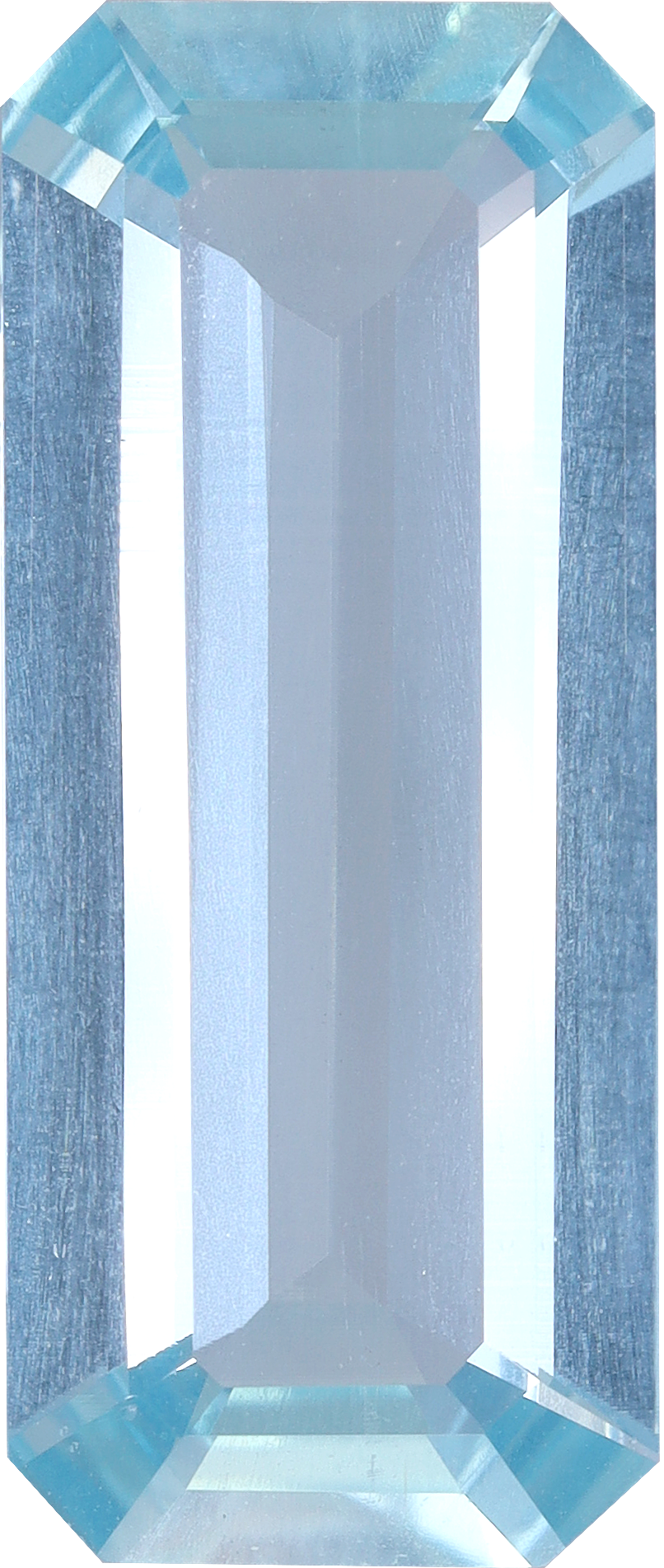 Rectangular cut aquamarine, 18.4 by 7.76 mm, shown at actual size