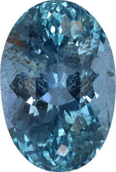 Oval cut aquamarine, 9.84 by 6.62 mm, shown at actual size