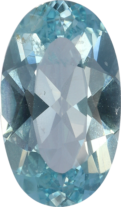 Oval cut aquamarine, 10.98 by 6.53 mm, shown at actual size