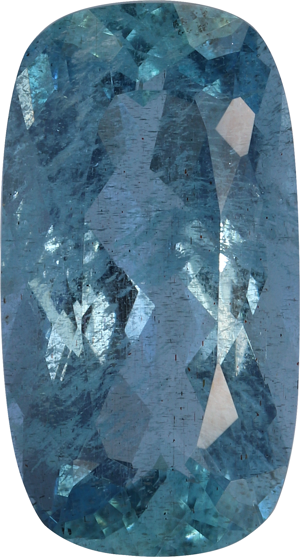 Cushion cut aquamarine, 13.31 by 7.14 mm, shown at actual size