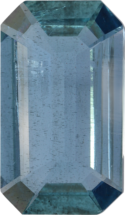 Rectangular cut aquamarine, 13.67 by 7.96 mm, shown at actual size