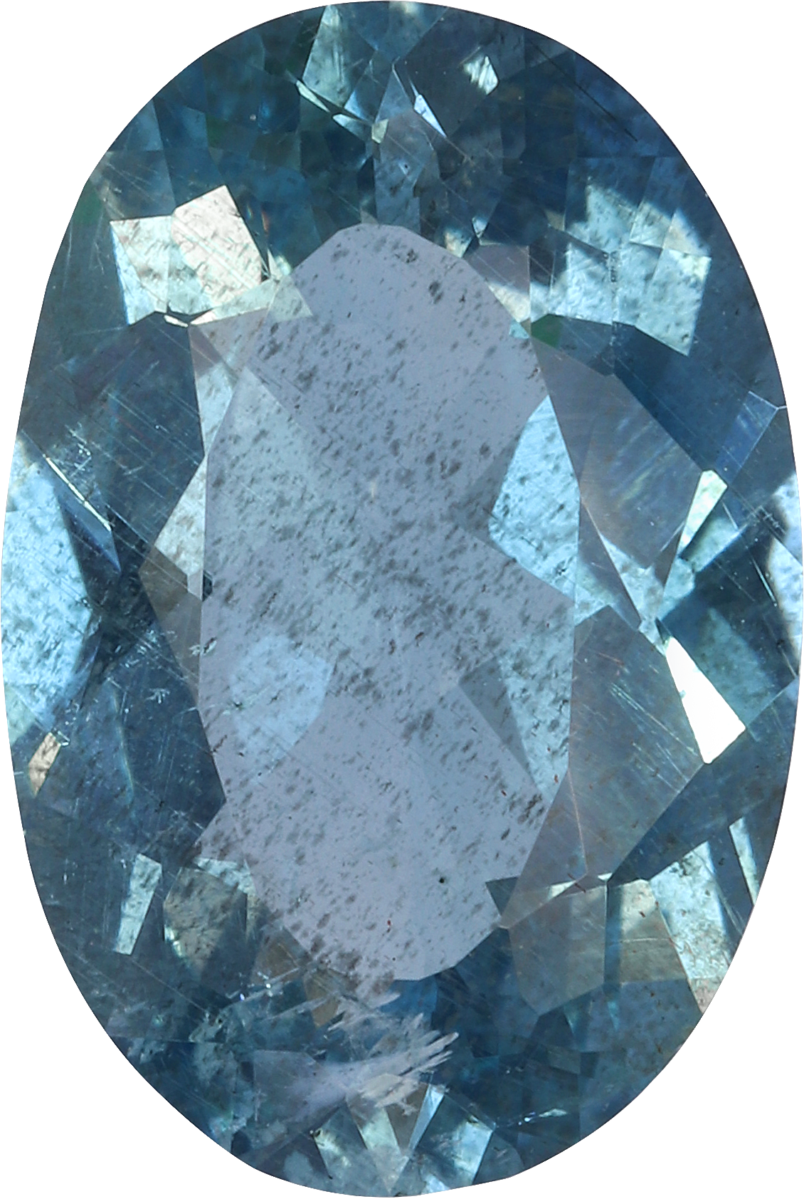 Oval cut aquamarine, 11.55 by 7.76 mm, shown at actual size