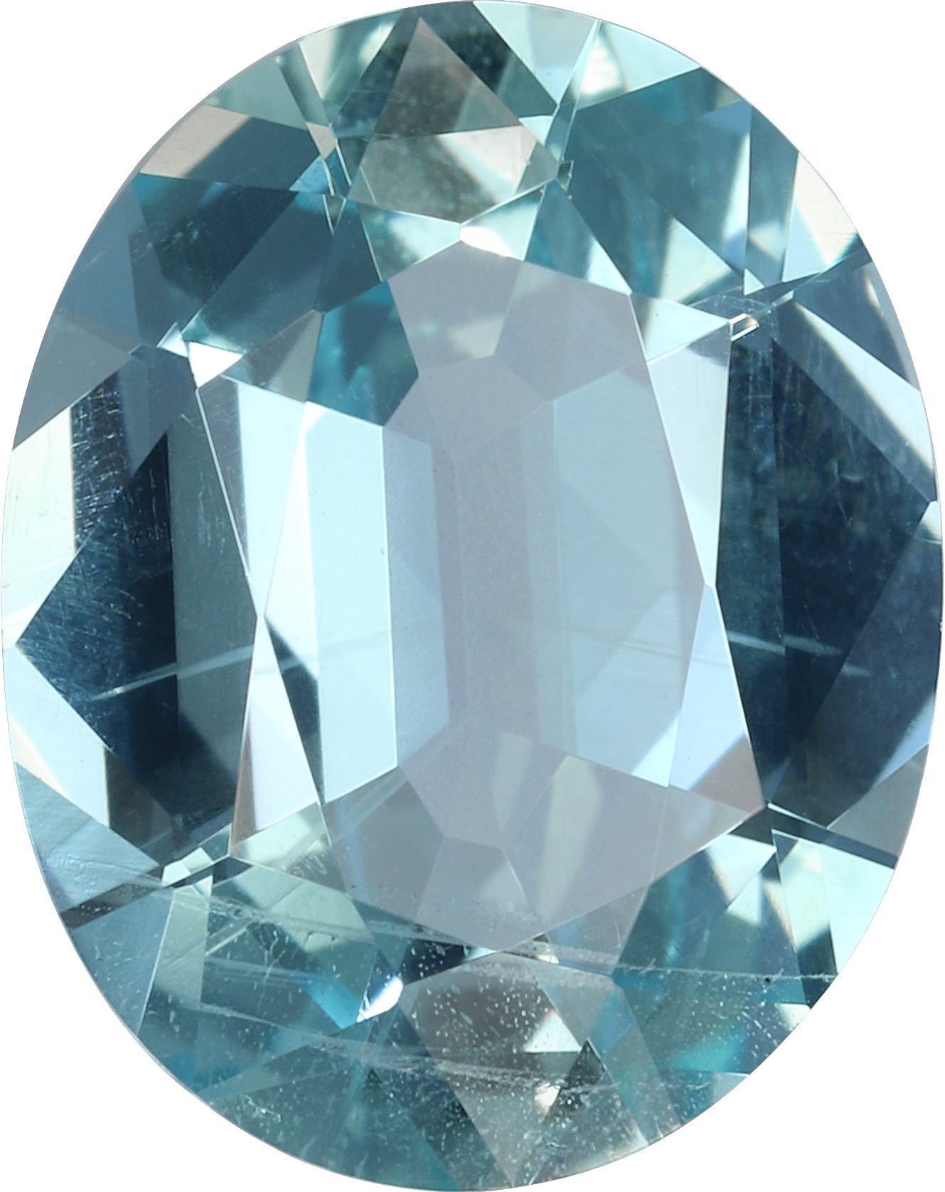 Oval cut aquamarine, 10.05 by 7.97 mm, shown at actual size