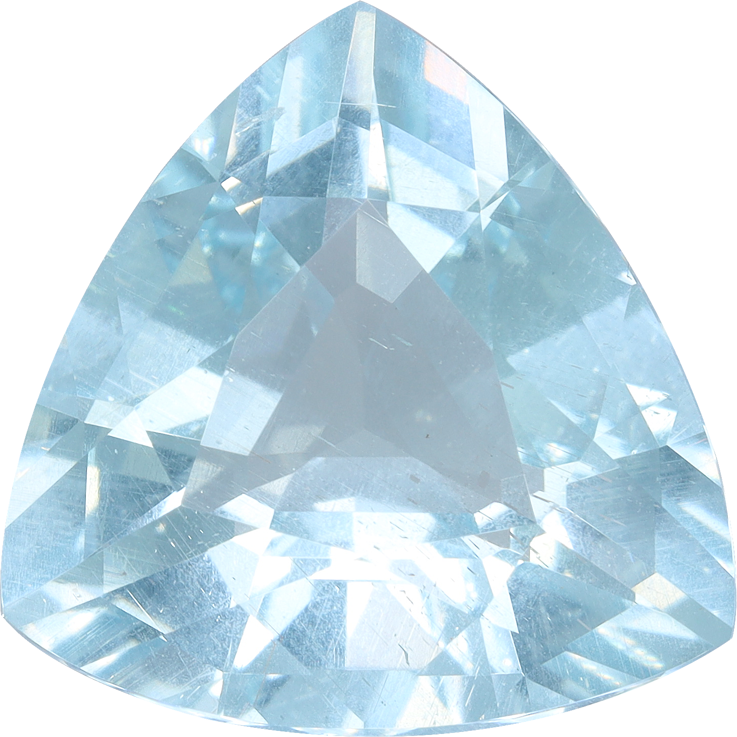 Trilliant cut aquamarine, 12.94 by 12.9 mm, shown at actual size