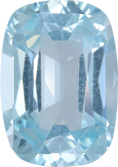 Cushion cut aquamarine, 12.96 by 9.17 mm, shown at actual size