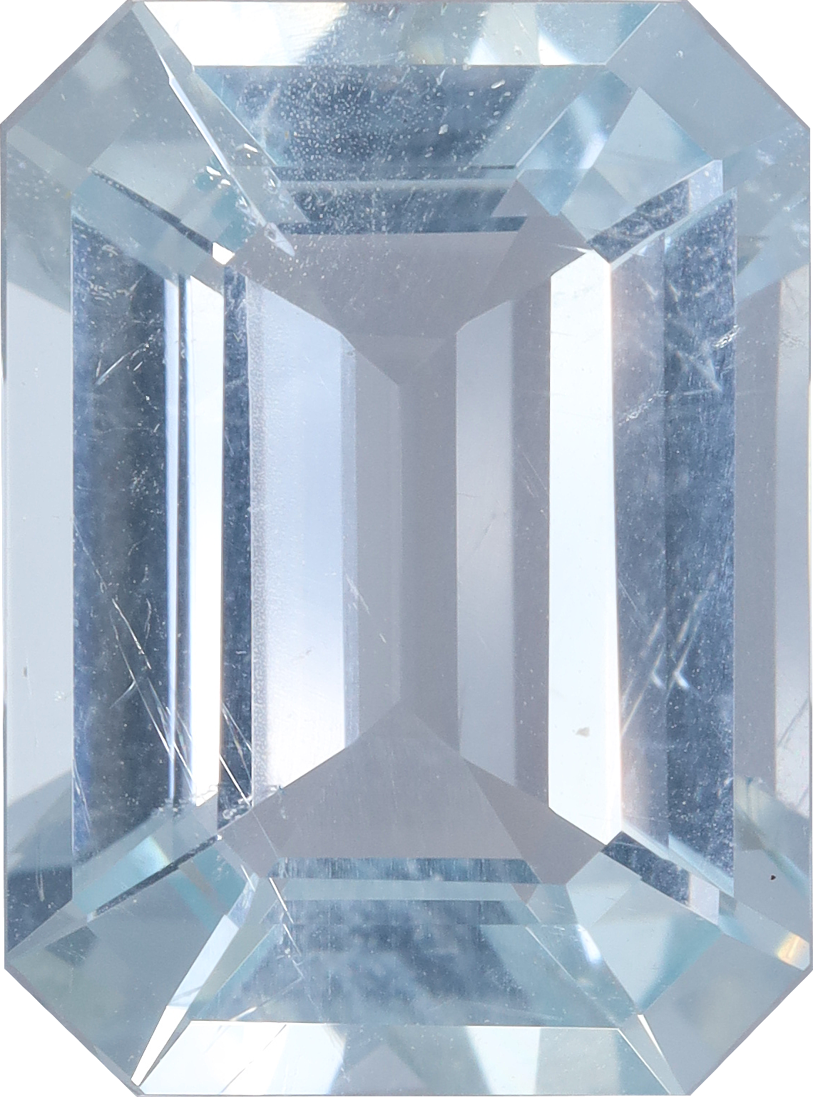 Rectangular cut aquamarine, 15.24 by 11.26 mm, shown at actual size
