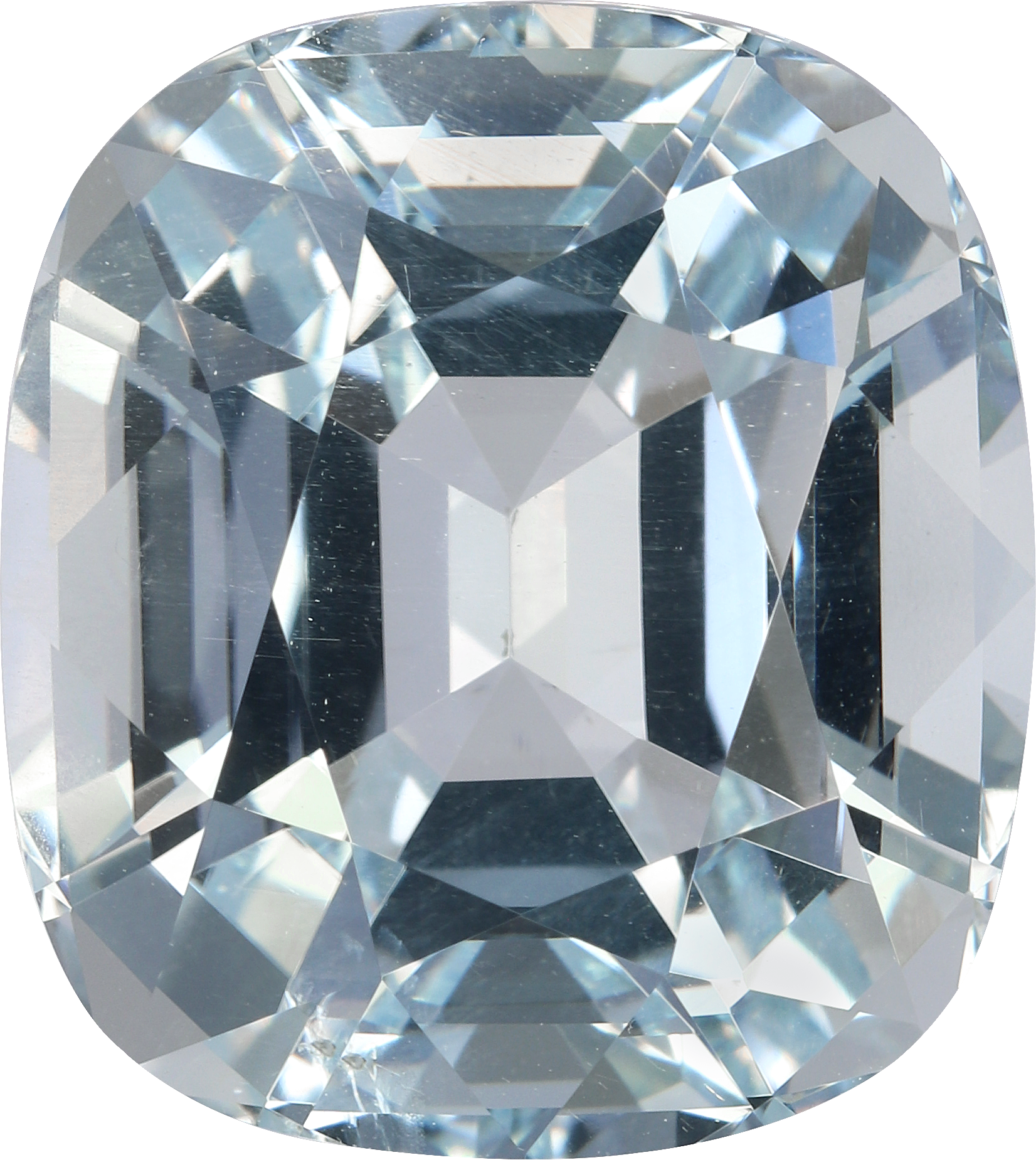 Cushion cut aquamarine, 17.7 by 15.82 mm, shown at actual size
