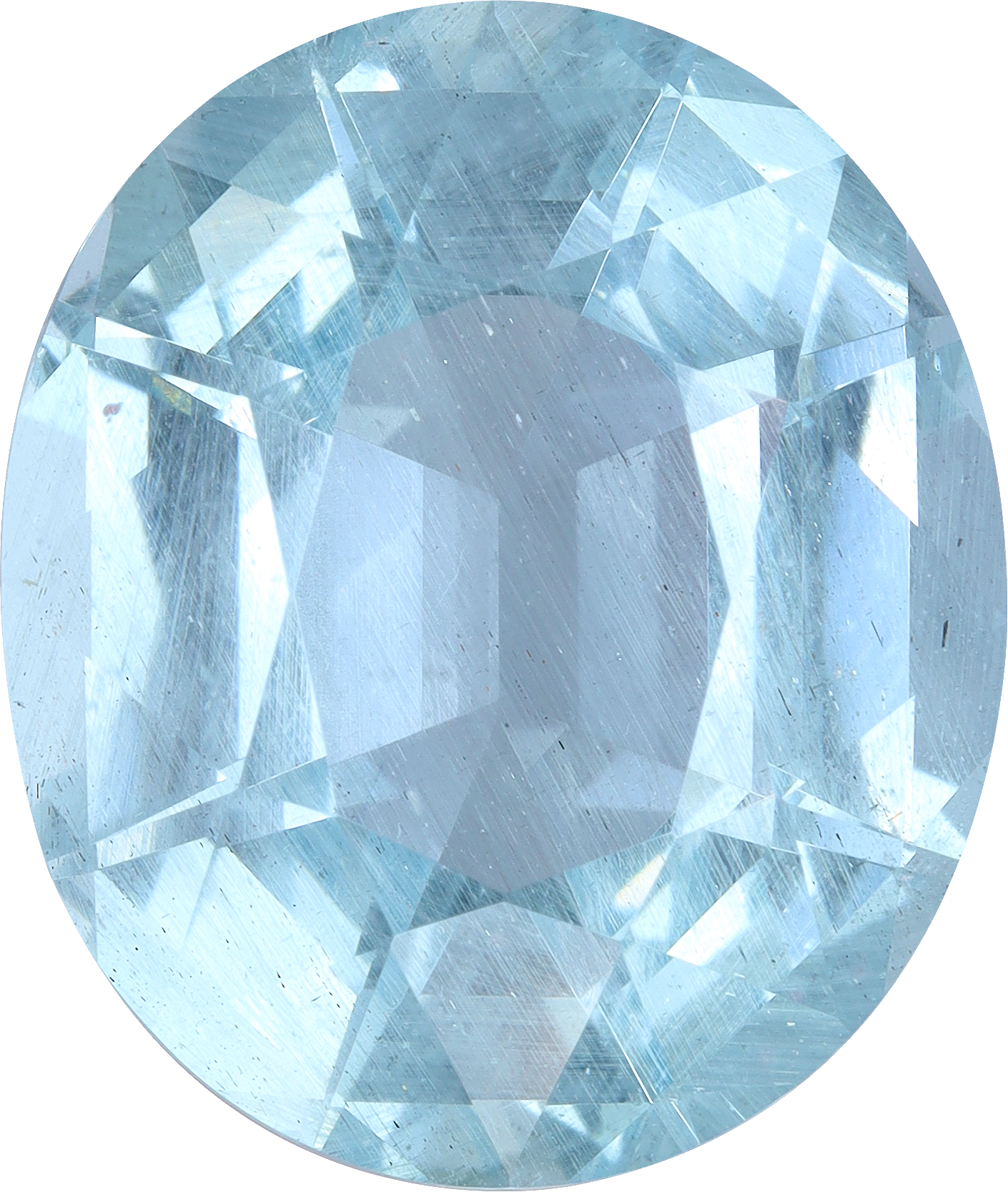 Oval cut aquamarine, 18.13 by 15.34 mm, shown at actual size
