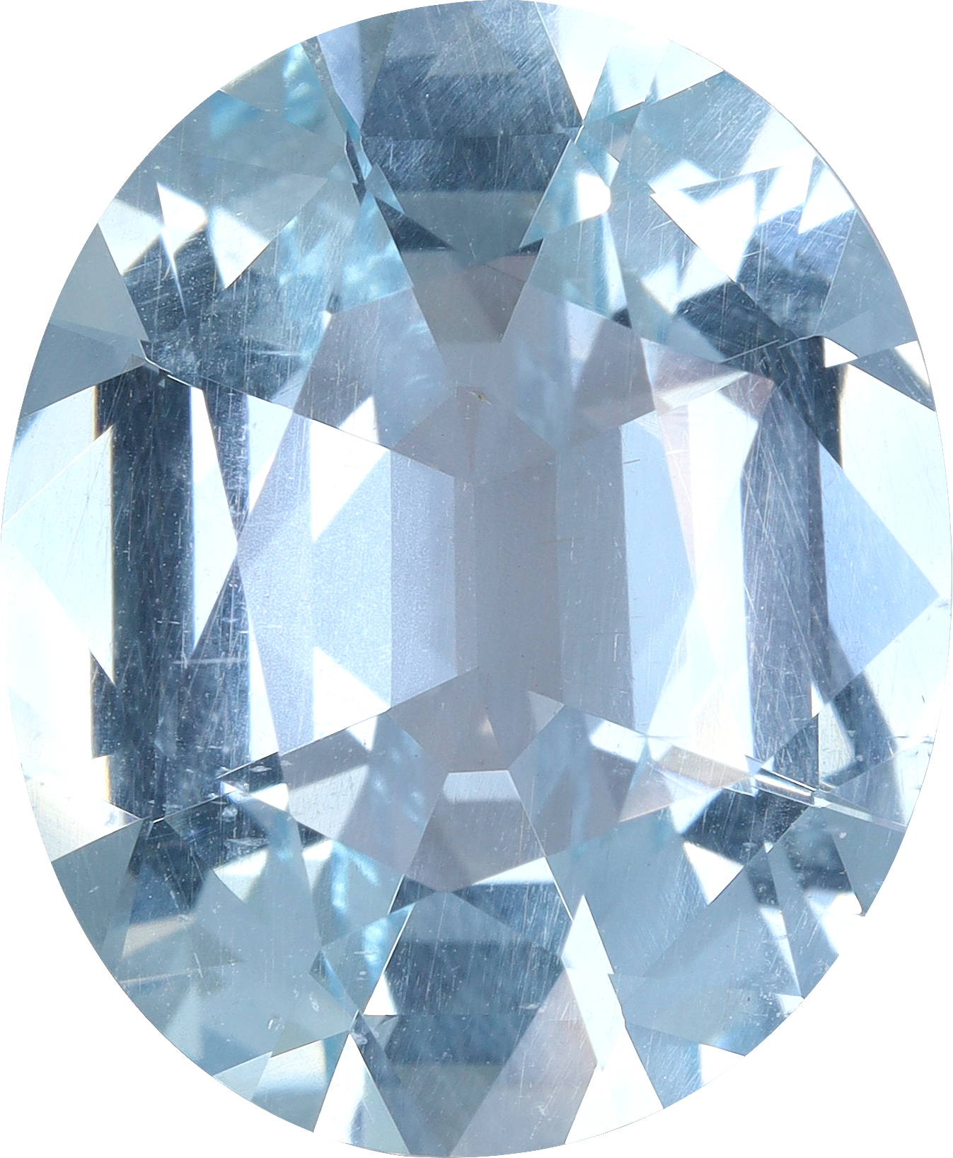 Oval cut aquamarine, 16.11 by 13.24 mm, shown at actual size