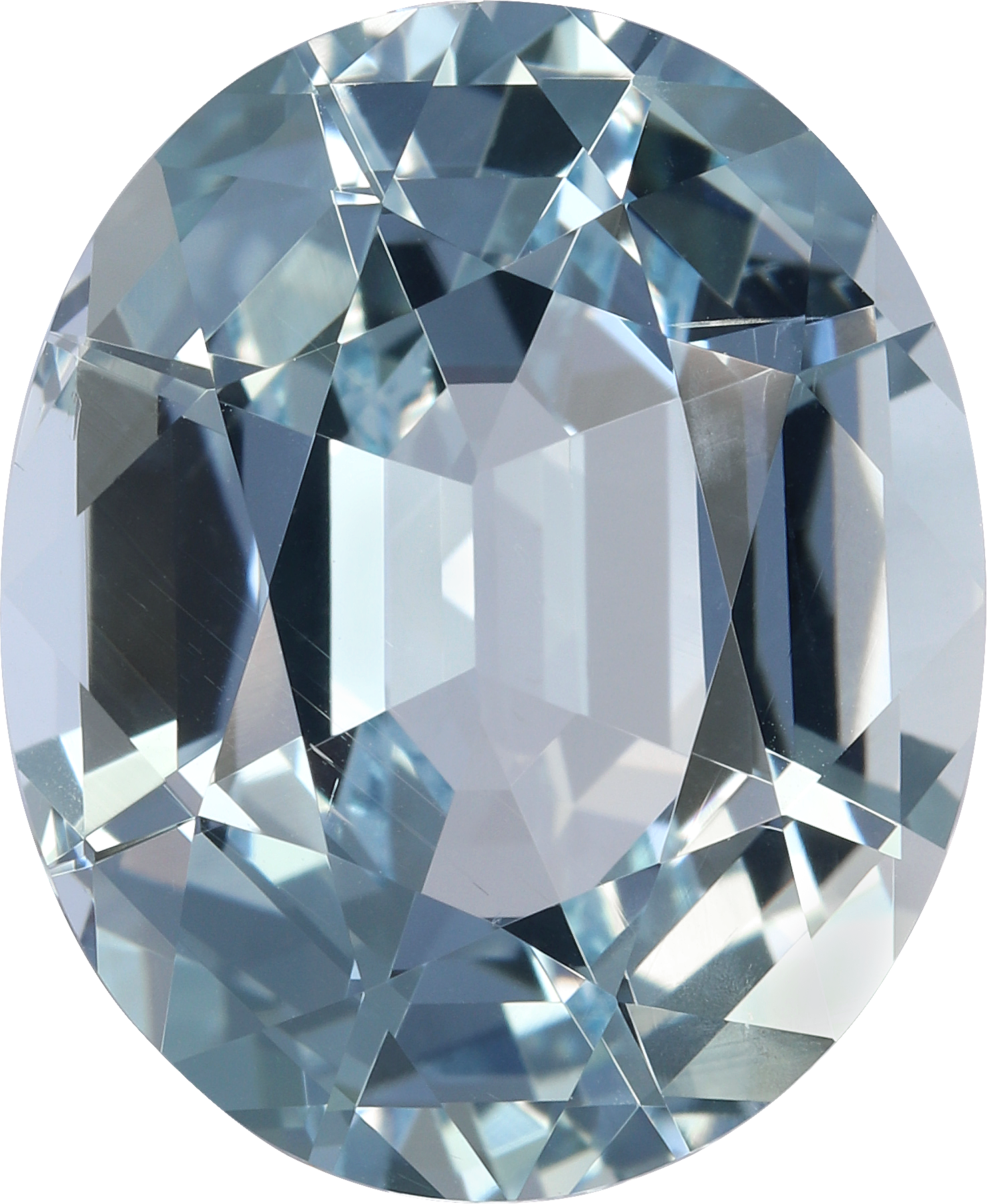 Oval cut aquamarine, 17.35 by 14.29 mm, shown at actual size