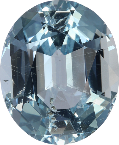 Oval cut aquamarine, 14.36 by 11.9 mm, shown at actual size