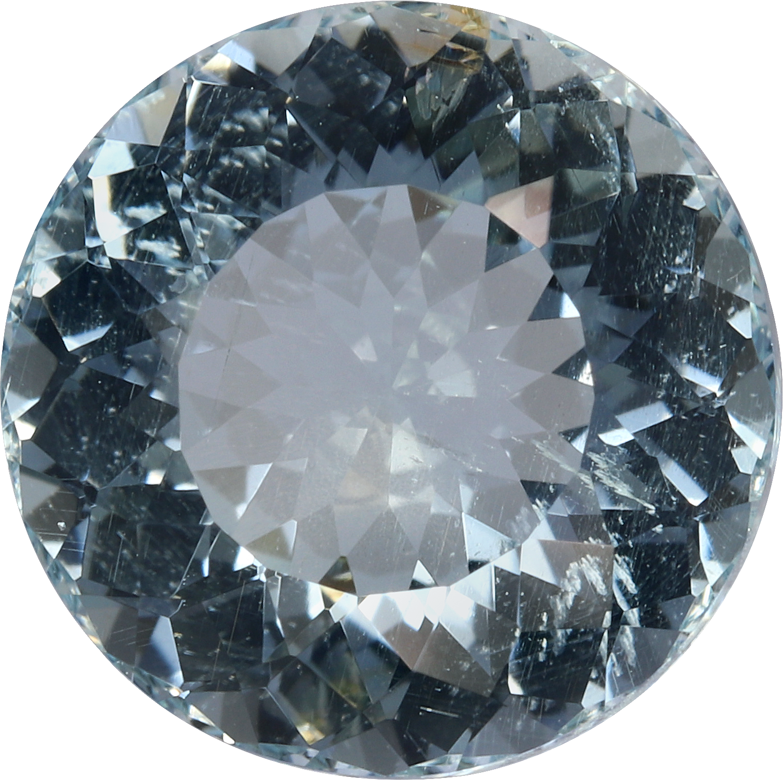 Round cut aquamarine, 10.8 by 10.79 mm, shown at actual size