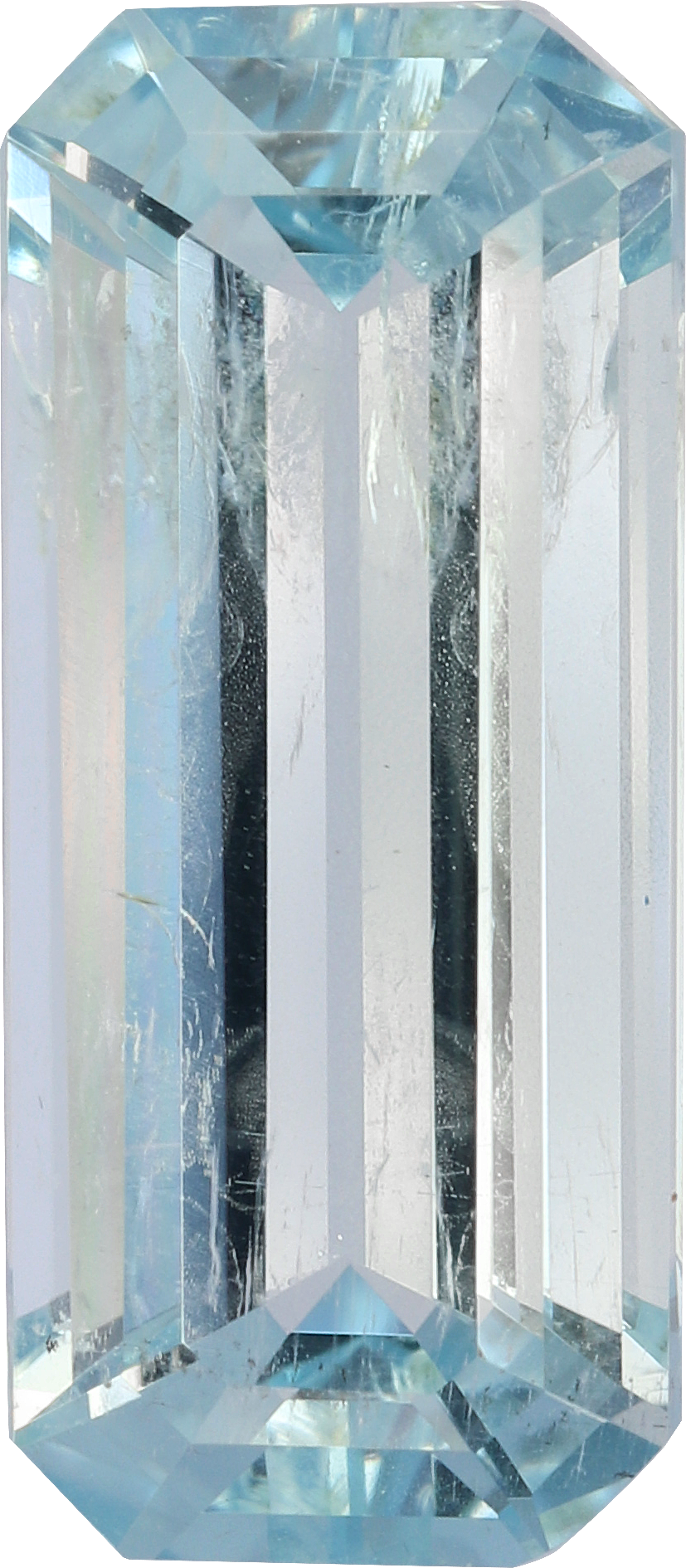 Rectangular cut aquamarine, 16.92 by 7.45 mm, shown at actual size