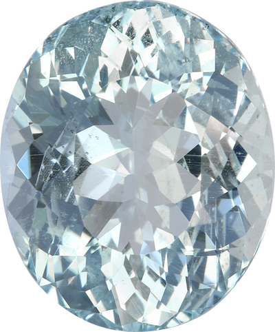 Oval cut aquamarine, 13.05 by 10.98 mm, shown at actual size