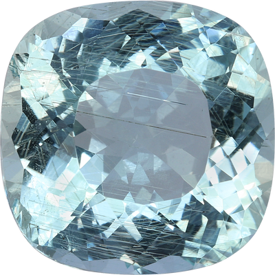 Cushion cut aquamarine, 12.92 by 12.87 mm, shown at actual size