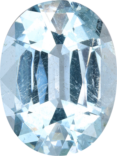 Oval cut aquamarine, 15.87 by 12.02 mm, shown at actual size
