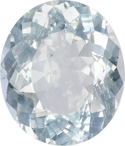 Oval cut aquamarine, 14.12 by 12.15 mm, shown at actual size