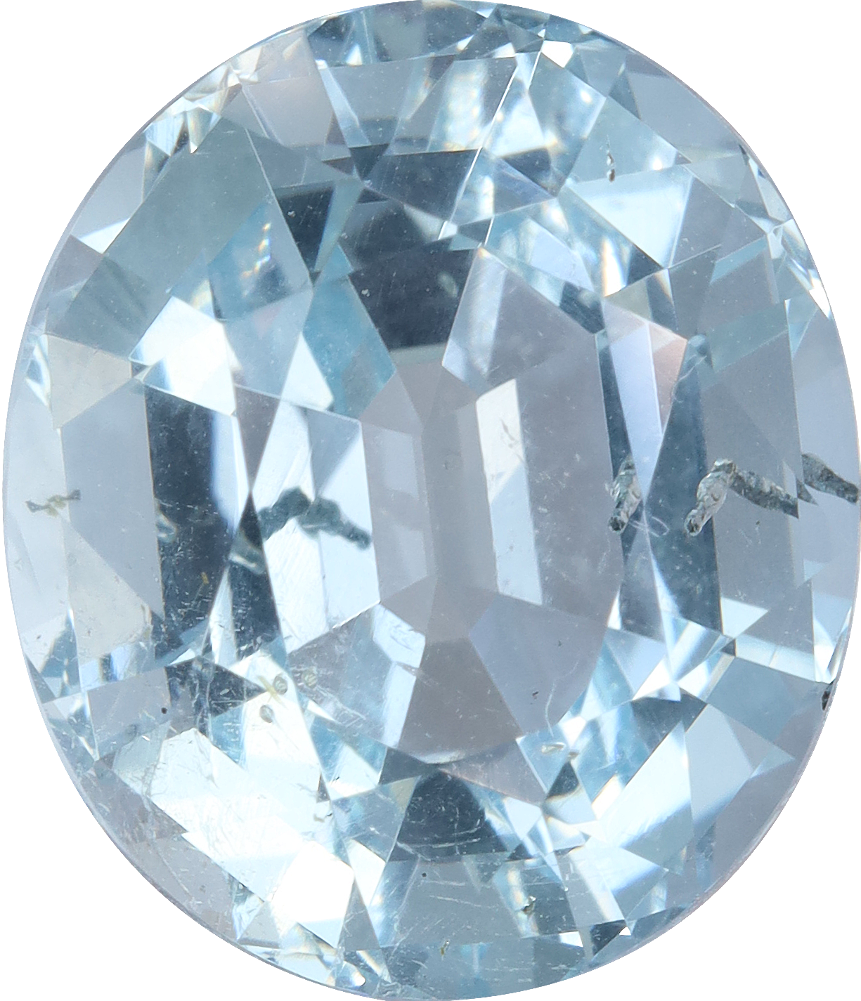 Oval cut aquamarine, 14.16 by 12.16 mm, shown at actual size
