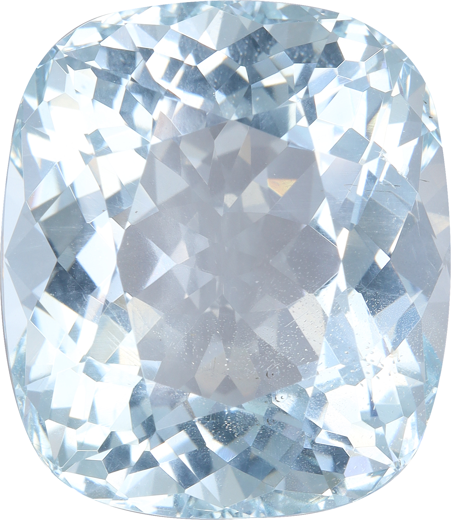 Cushion cut aquamarine, 20.18 by 17.54 mm, shown at actual size