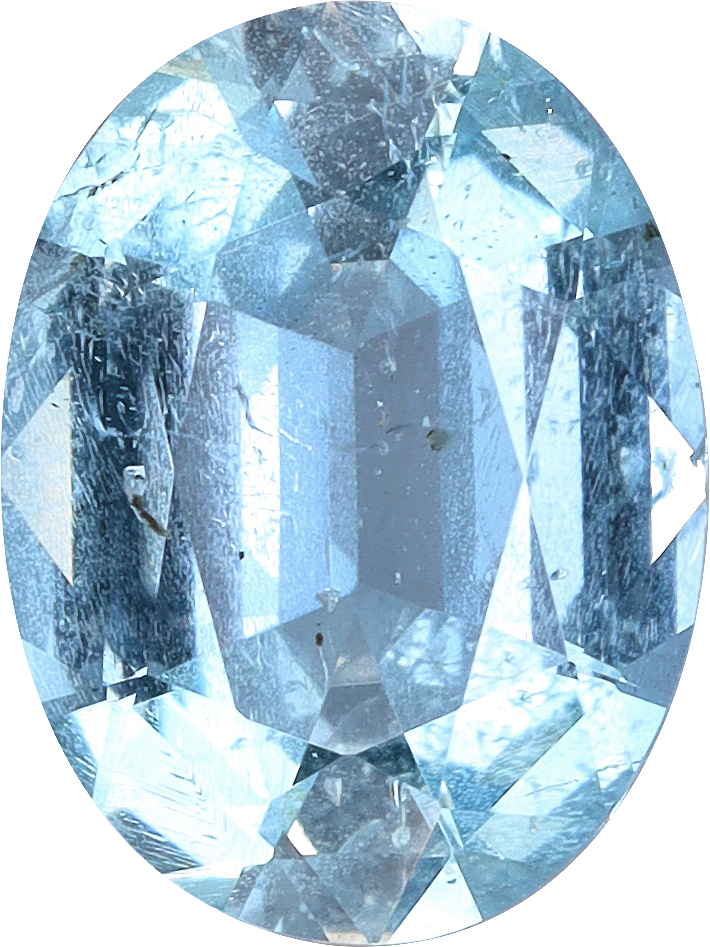 Oval cut aquamarine, 8.62 by 6.57 mm, shown at actual size