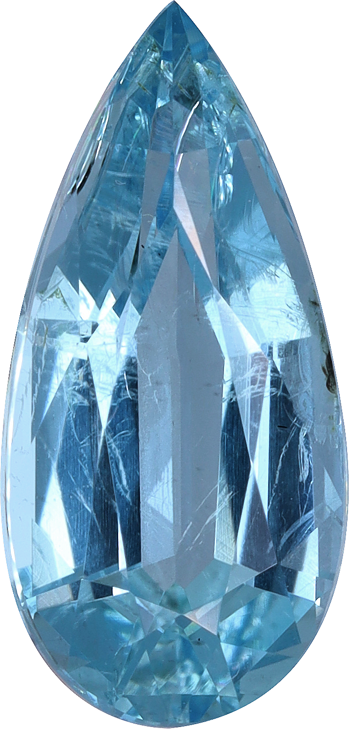 Pear cut aquamarine, 13.41 by 6.45 mm, shown at actual size