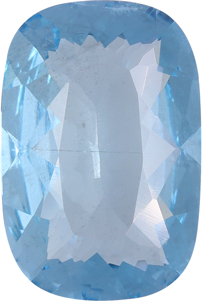 Cushion cut aquamarine, 11.56 by 7.8 mm, shown at actual size