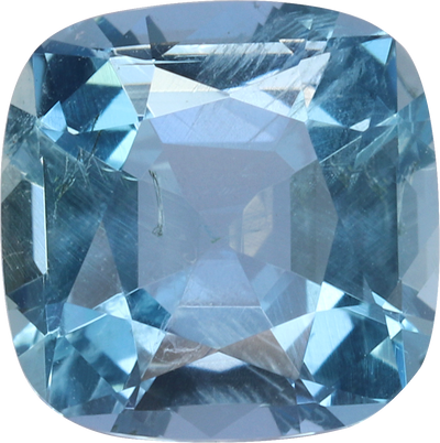 Cushion cut aquamarine, 6.62 by 6.6 mm, shown at actual size