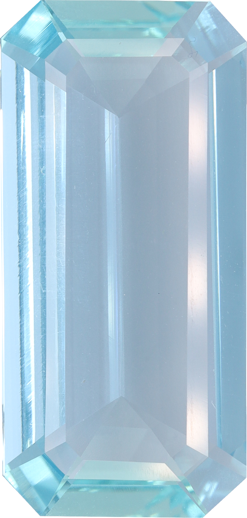Rectangular cut aquamarine, 24.5 by 12.51 mm, shown at actual size