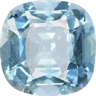 Cushion cut aquamarine, 11.1 by 11.08 mm, shown at actual size