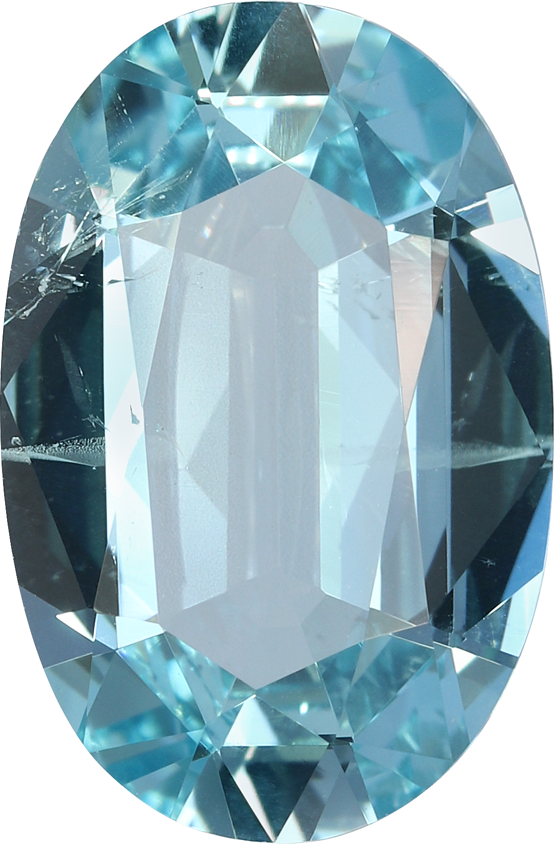 Oval cut aquamarine, 15.75 by 10.45 mm, shown at actual size