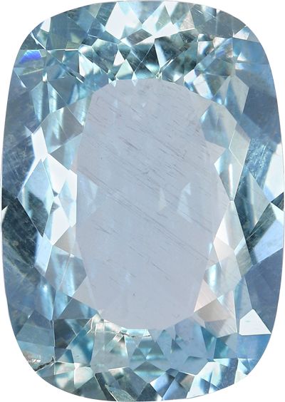 Cushion cut aquamarine, 12.79 by 9.03 mm, shown at actual size
